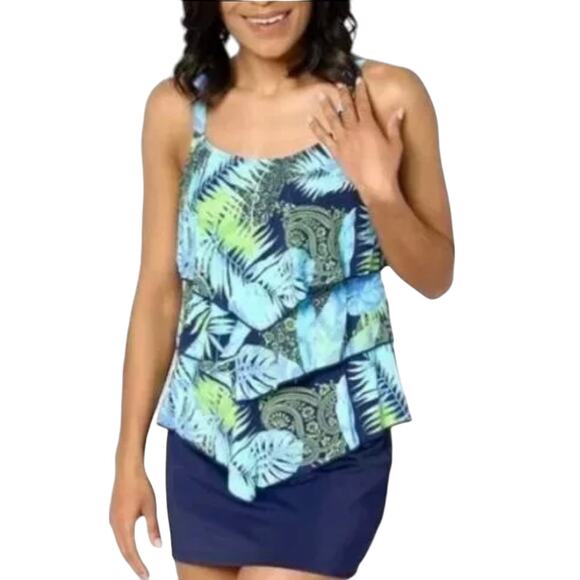 Susan Graver Other - Susan Graver Soleil Tiered Tankini with Skirt BLUE MULTI NWOT SIZE 2